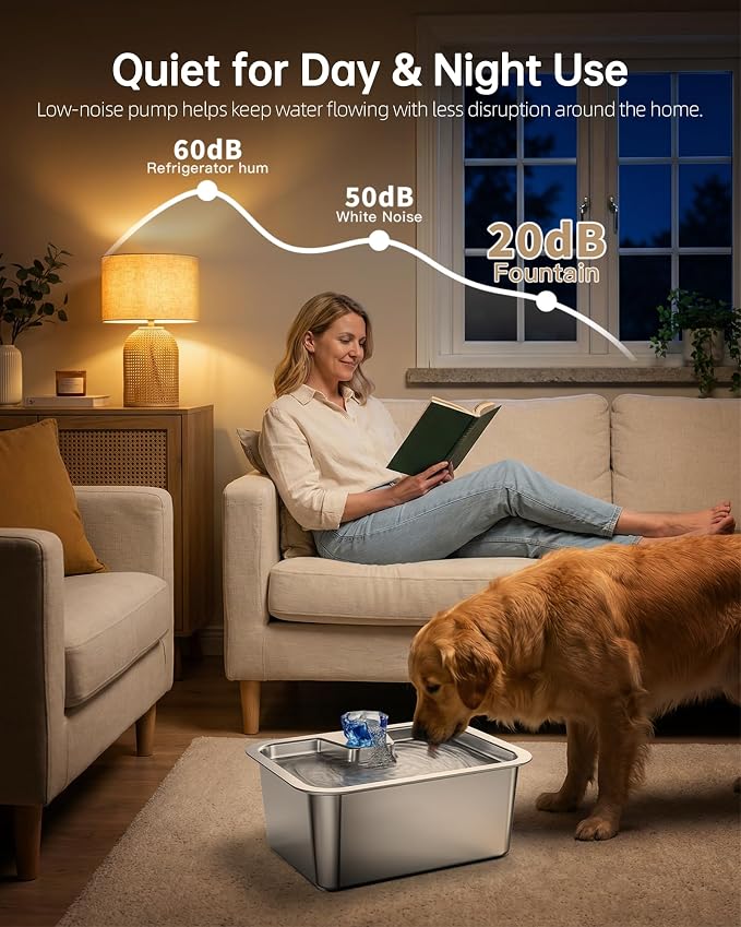 3Gal Large Dog Water Fountain Dispenser, 11L Stainless Steel Pet Fountain with 6 Filters, Ultra Quiet Automatic Dog Water Bowl Dispenser for Large & Multi-pet, Wide Drinking Area, Easy to Clean