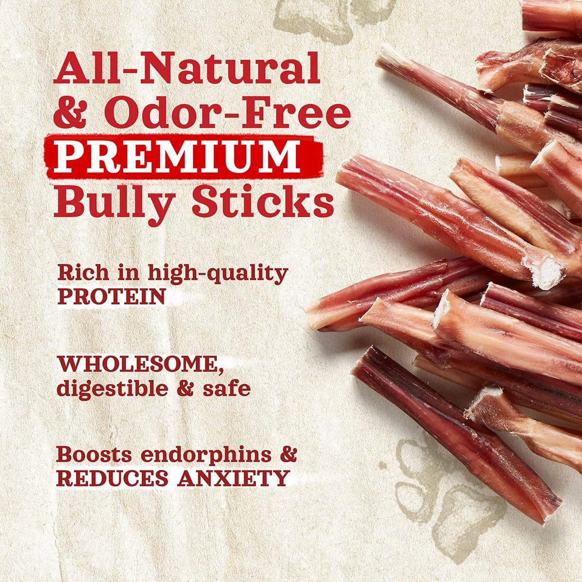 Natural Farm Odor-Free Bully Sticks (4”, 8oz) All-Natural Long-Lasting Chews, 100% Beef Pizzle, Grass-Fed, Grain-Free, Hormone-Free, Protein for Muscle Development & Energy, Perfect for Small Dogs