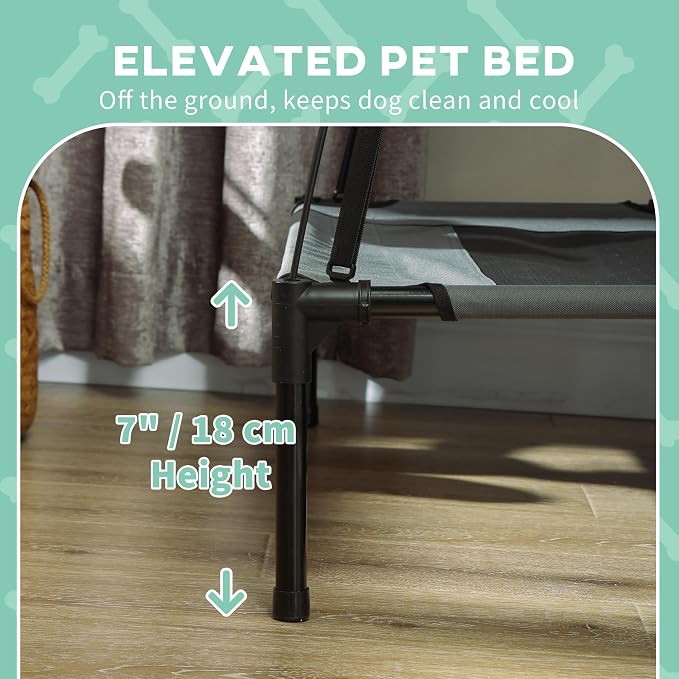 PawHut Elevated Dog Bed with Removable Canopy, 24 inch, Gray | Large Pet Bed, Outdoor Dog Cot, UV Protection Shade, Camping