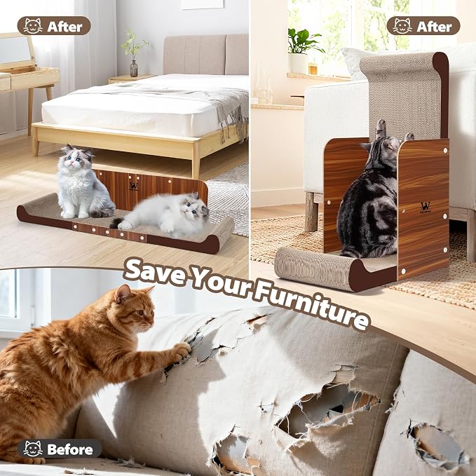34 Inch Cat Scratcher Bed, Upgraded Cardboard Scratching Pad, Extra Large Cat Scratchers for Indoor Cats, Convertible Vertical Cat Scratching Board Furniture Protector