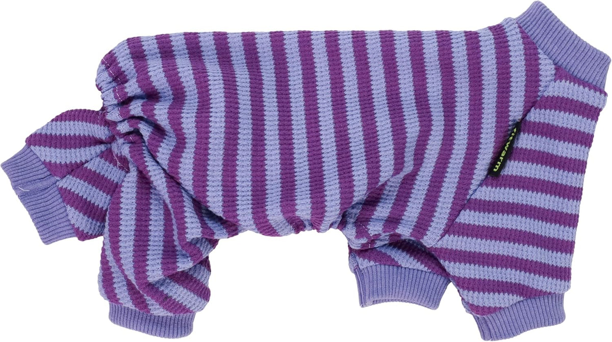 Fitwarm Purple and Violet Striped Dog Pajamas, Waffle Dog Clothes for Small Dogs Girl Boy, Puppy Onesie with Feet, Pet Cat Outfit, XS