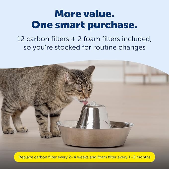 PetSafe Seaside Stainless Cat & Dog Fountain - Carbon and Foam Filters & 1 Pump Included, Tower Creates Soothing Flow for Pets, Scratch-and Rust-Resistant Material Inhibits Pet Acne, 60 Oz