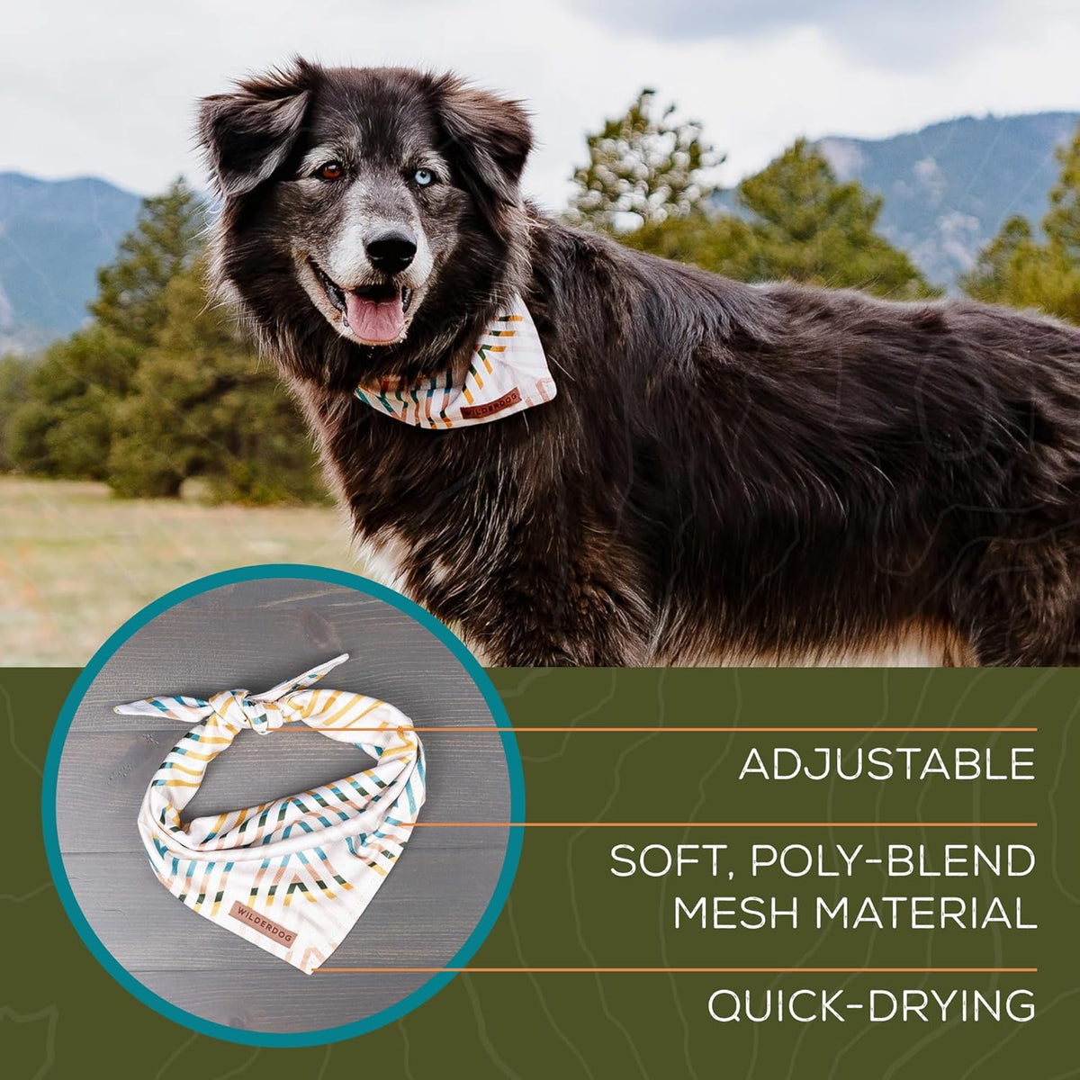 Wilderdog Dog Bandana with Lightweight Quick Drying Poly-Blend Mesh Material in Tiedye