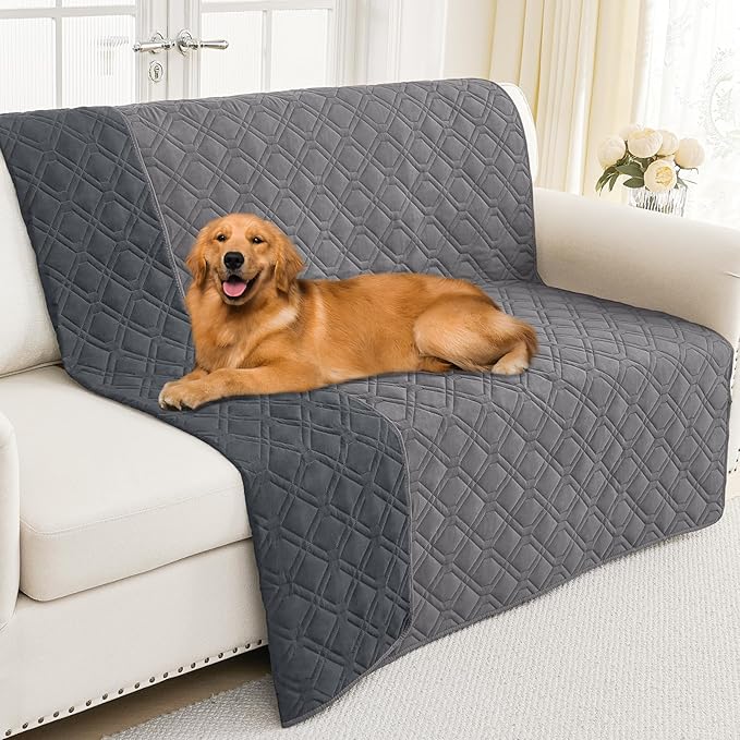 Smiry Reversible Waterproof Couch Covers for Sofa, Washable Dogs Pet Couch Covers for 3 Cushion Sofa Pet Friendly, Water Resistant Furniture Protector Slipcover, Geometric (52"x82", Grey/Dark Grey)