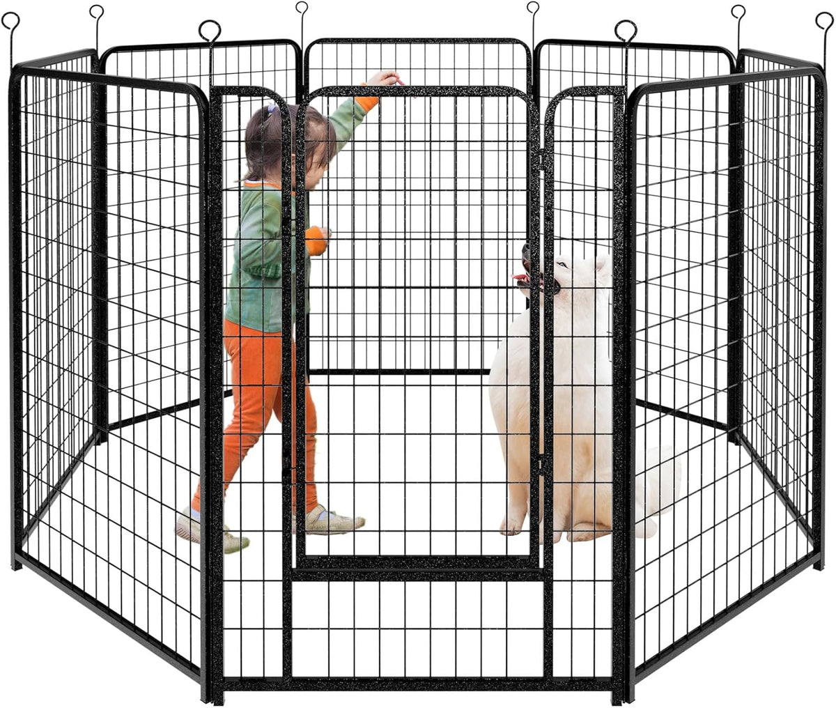 Dog Playpen Outdoor Extra Wide 8 Panels Heavy Duty Dog Fence 50" Height Anti-Rust with Doors Portable for RV Camping Yard, Total 21FT, 35 Sq.ft, Snowy Black