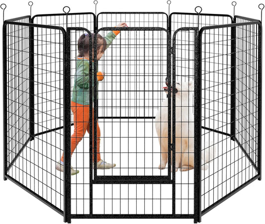 Dog Playpen Outdoor Extra Wide 8 Panels Heavy Duty Dog Fence 50" Height Anti-Rust with Doors Portable for RV Camping Yard, Total 21FT, 35 Sq.ft, Snowy Black