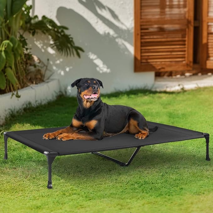 Veehoo Outdoor Elevated Dog Bed Large Sized Dogs, Cooling Raised Dog Cots | Off-ground training platform, portable camping hammock, breathable mesh, easy to clean, no-tool setup, 53"x37", Black