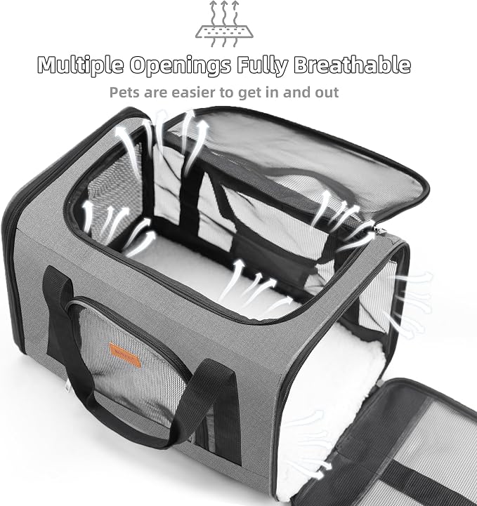 ROYPET Cat Carrier,Portable Pet Carrier Bag for Cats and Small Dogs,Foldable Soft-Sided and Scratch-Proof mesh Cat Bag Pet Carriers,Airline Approved Pet Carrier,Pet Travel Carrier Up to 15 Lbs,Grey
