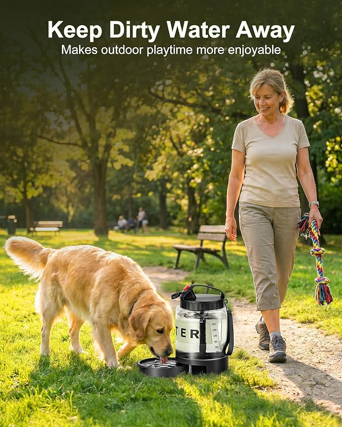 77oz Portable Dog Water Bottle, Camping Essentials, Large Travel Bottle with Pull-Out Drinking Bowl, Portable Beach Accessories, Car Water Container for Dogs, BPA Free - Black