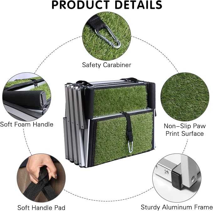 DGSL Folding Dog Stairs for Car, Green 16.9" Wide 4-Step Non-Slip Pet Steps | Portable Pet Stairs for Vehicle Access, Large Dogs, SUVs, Trucks and Home use