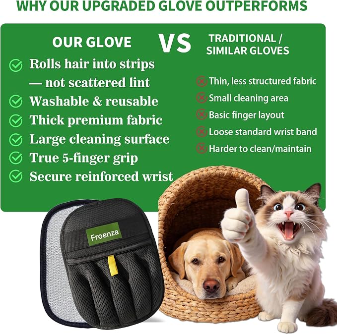 2PCS Pet Hair Removal Glove for Dogs & Cats- Upgraded 10mm Thickened Electrostatic Magic Brush- Pet Hair Remover Glove for Couch, Furniture, Clothes, Car & Carpet, Reusable Pet Hair Removal Tool