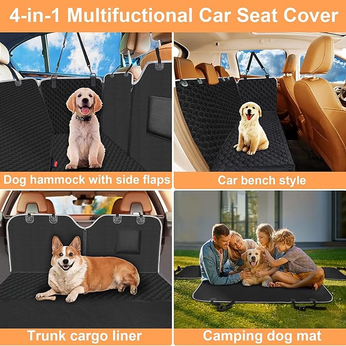 Mancro Dog Hammock for Car, 2026 Upgraded 600D Heavy Duty Waterproof & Scratch-Resistant Dog Car Seat Cover, Back Seat Pet Cover for Dogs with Sedan, Trucks and SUVs, Standard, Black All