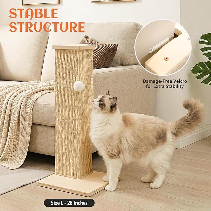 PETKARAY Couch Corner Cat Scratcher, 28'' Corner Wall Scratching Post, Sisal Cat Scratch Pad for Sofa & Furniture Protection with Toy Ball