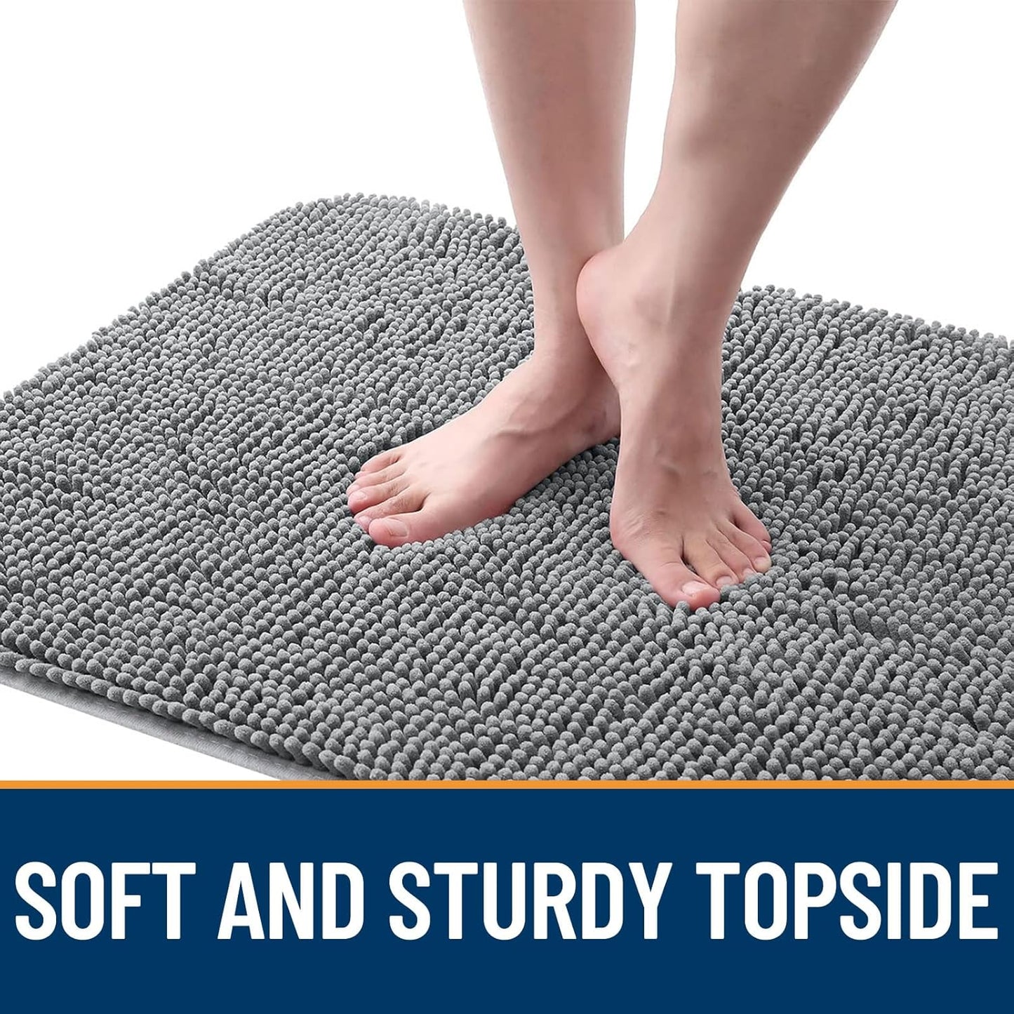 OLANLY Dog Door Mat for Muddy Paws 47x20, Absorbs Moisture and Dirt, Absorbent Non-Slip Washable Doormat, Quick Dry Chenille Mud Mat for Dogs, Entry Indoor Entryway Carpet for Inside Floor, Grey