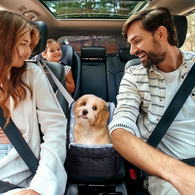Car Seat for Small Dog, Center Console Dog Booster Portable Car Seat | Suitable for 0 - 15lbs Small Pets, Puppy, Doggy, Cats; with Safety Net