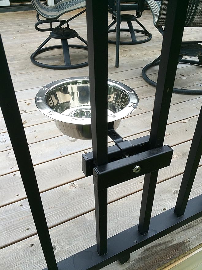 Adjustable Dog Bowl Kit (Single) Attach to Vertical Railing Spindles at Your Pets Height! Water Bowl or Food Bowl