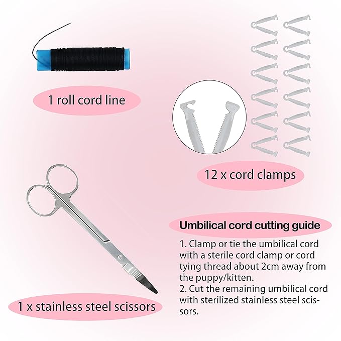 SQUARECIRCLE Complete Dog Whelping Kit with Feeding Nipple, Record Keeping Charts, ID Collars, Aspirator, Cord Clamps & More - Essential for Newborn Puppies (Red no pad)