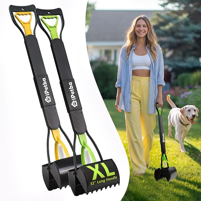 Large Dog Pooper Scooper for Yard, 32 inch Long Handle, 2-Pack