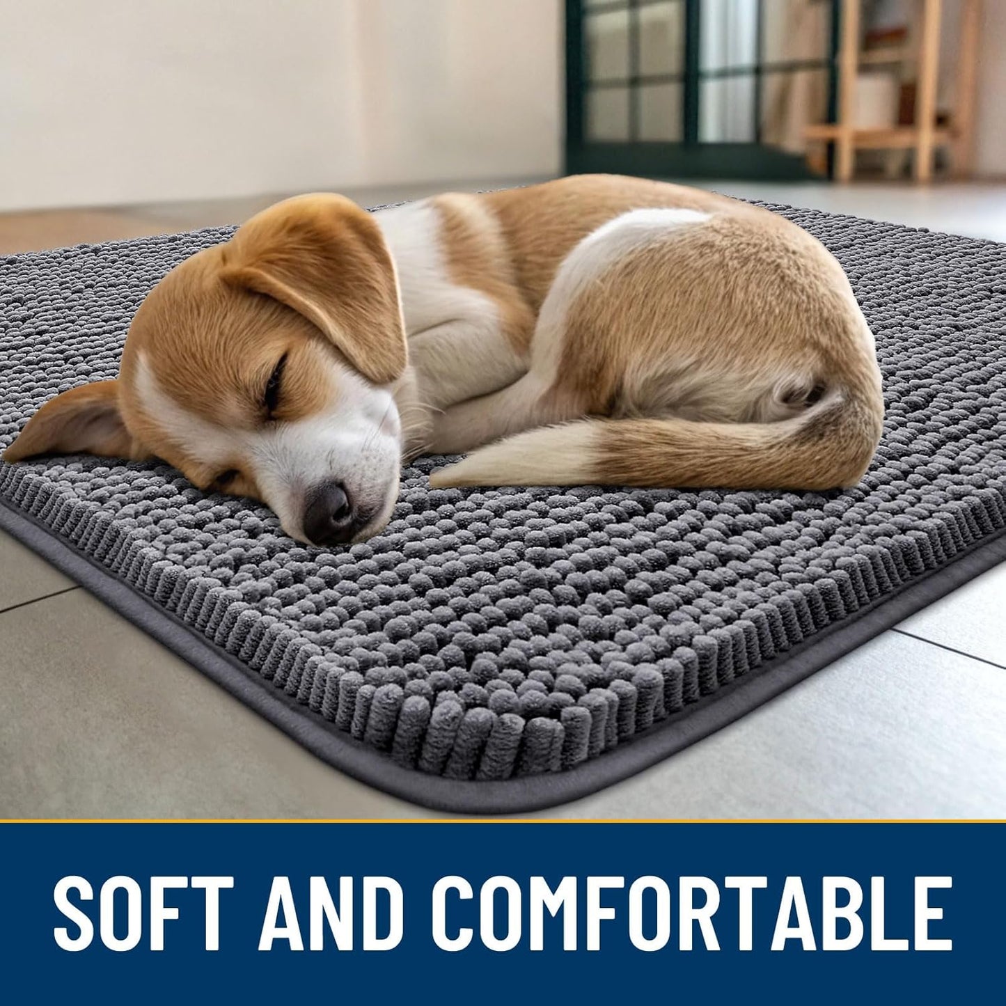 Smiry Dog Door Mat for Muddy Paws 59x35, Absorbs Moisture and Dirt Doormat, Non-Slip Washable Quick Dry Chenille Front Door Mat Indoor Entrance, Entryway Carpet for Inside Floor, Dark Grey