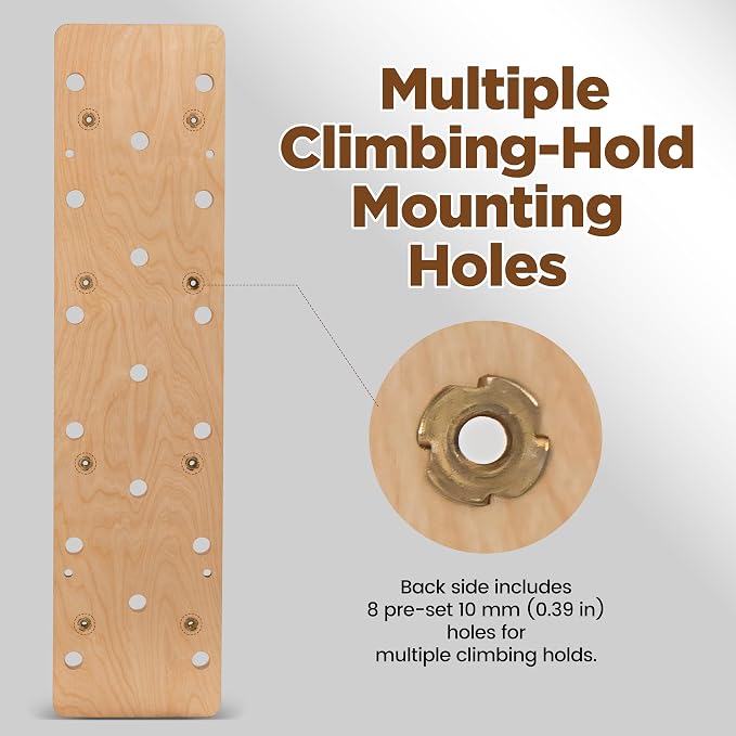 Extra-Thick Birch Climbing Peg Board for Wall Mounting, Heavy-Duty Wooden Climbing Board with Beech Grips & Rock Climbing Hold Inserts for Indoor Home Gym