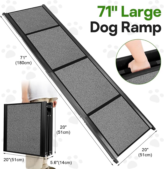 71''x 20'' Dog ramp for Car, Dog Ramps for Large Dogs, Folding Outdoor Dog Ramps for Stairs, Up to 250LBS, Non-Slip Rug Surface, 5s Installation, Dogs Car Steps for Large Dogs SUV, Truck, LKW