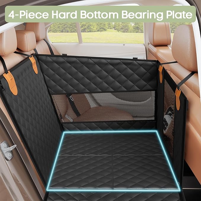 Dog Car Seat for Large Medium Dogs, Back Seat Extender for Pets with Hard Bottom, Strong Support Waterproof Dog Seat Cover with 3 Mesh Windows for Cars, Trucks and SUVs
