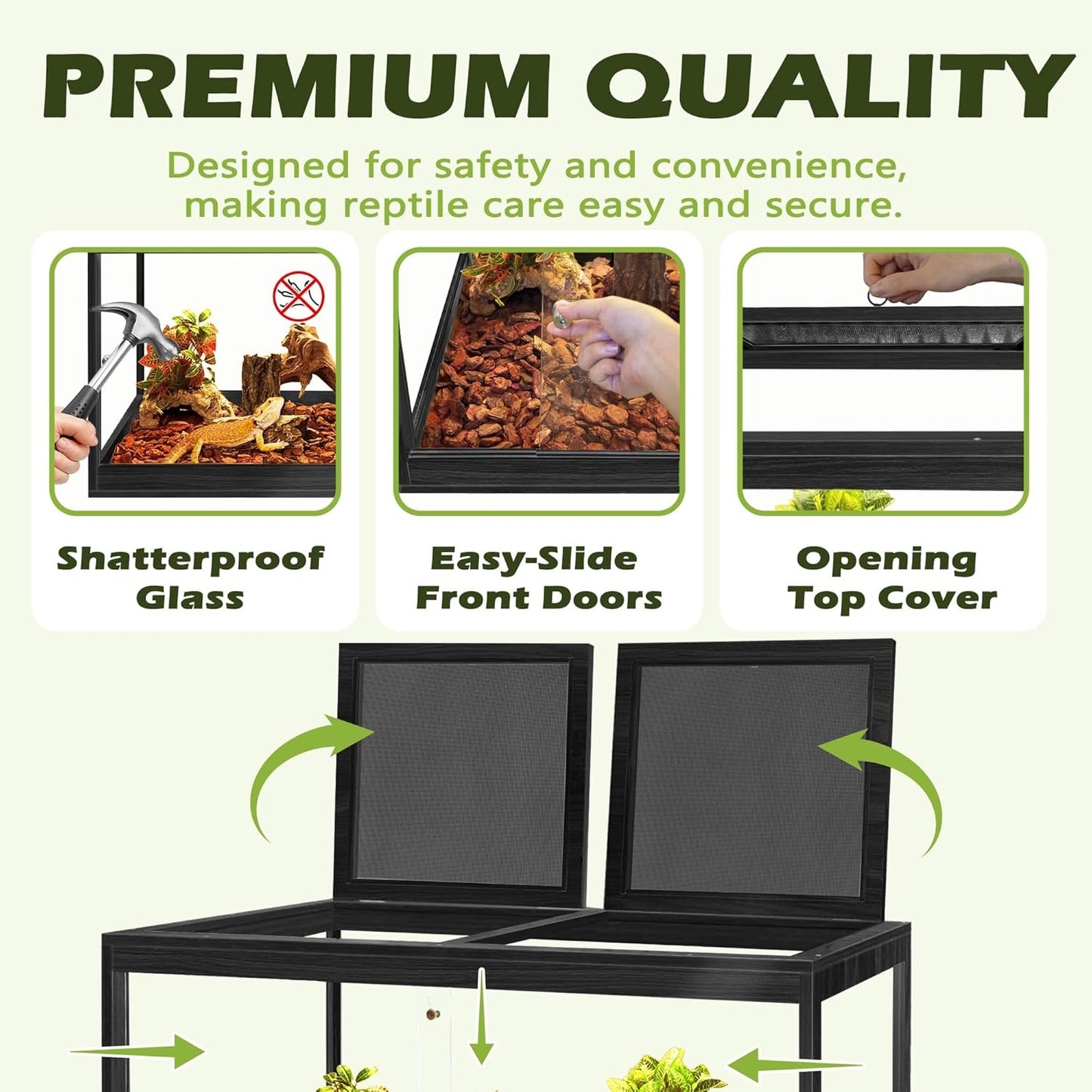 Prolee Tempered Glass Bearded Dragon Tank 37 Gallons,Reptile Encloure and Snake Tank with Metal Mesh Roof Door,Locking Design Reptile Tank for Lizard,Gecko,Chameleon (32"X16"X16",Black)