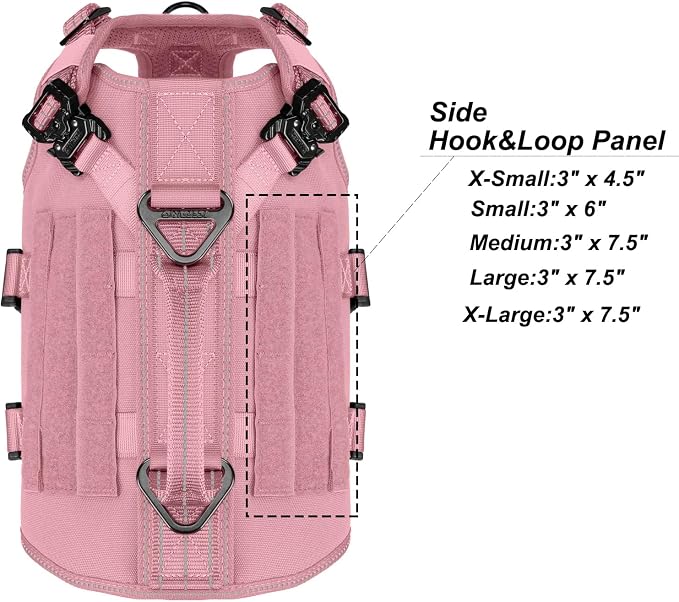 ICEFANG No Pull Tactical Dog Harness for Small Dogs,Adjustable Dog Vest | Control Handle,MOLLE Panel,Front Hook,3 Leash Clips,Soft Padded,for walking training,Pink,Small