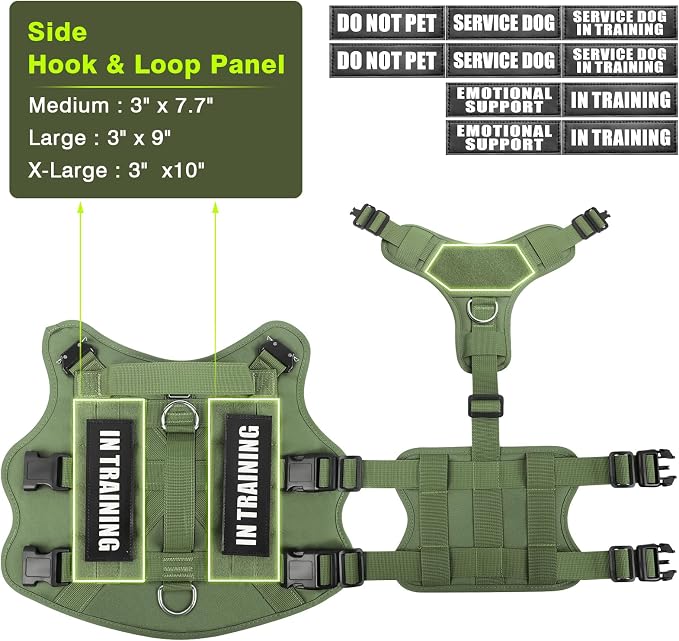 Service Dog Vest Harness for Large Dog, Tactical Working MOLLE Vest with 10 Pet Patches, No Pull Heavy Duty Harness for Training Walking