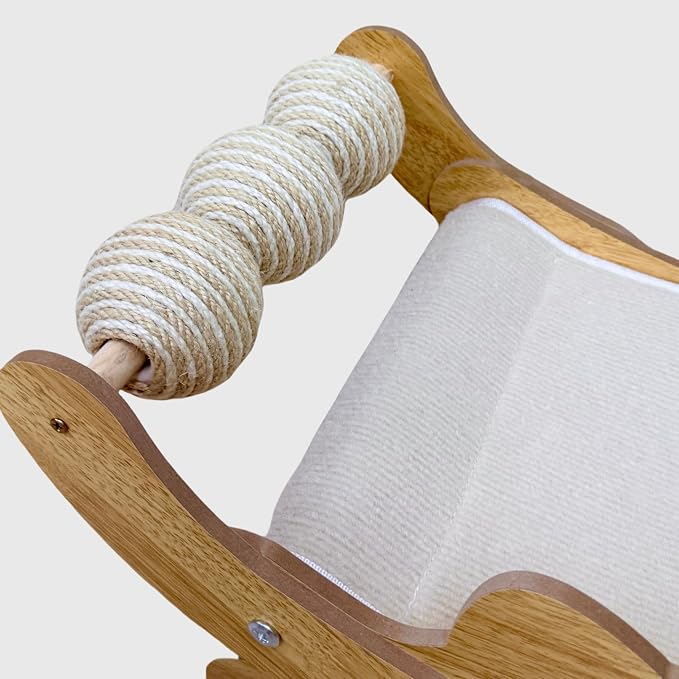 Wooden Cat Lounge Chair with Sisal Scratchable Ropes, Cute Cat-Shaped Raised Elevated Cat Bed & Sofa, Heavy Duty Indoor Kitty Scratcher Couch for Sleeping & Playing