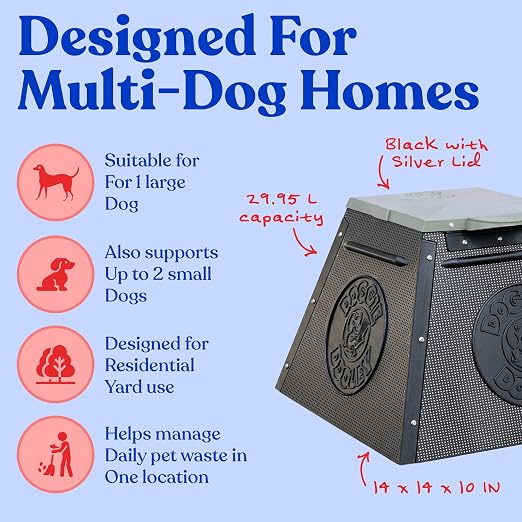 Doggie Dooley Pet Waste Digester - Leach-Bed Style - In-Ground Dog Waste Disposal System for 1 Large or 2 Small Dogs - Digester Starter, Made in USA, Black Plastic Tank with Silver Foot-Operated Lid
