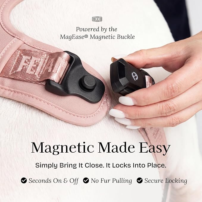 Fei & Eve Classic Dog Harness, MagEase Magnetic Buckle | 3-Point No-Pull Control, Dual Handle Support, 900D Nylon, Tactical Patch Panel, Heavy Duty, Large, Pink