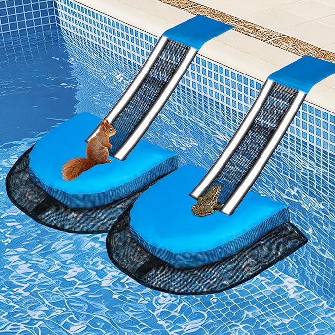 Animal Saving Escape Ramp Critters, 2Pcs Frog Saver Pads Ladder for Swimming Pools Lily Pad for Frogs Float Life Saving Wildlife Duck Creature Rescue Bridge Log Maintenance Kits（Blue）