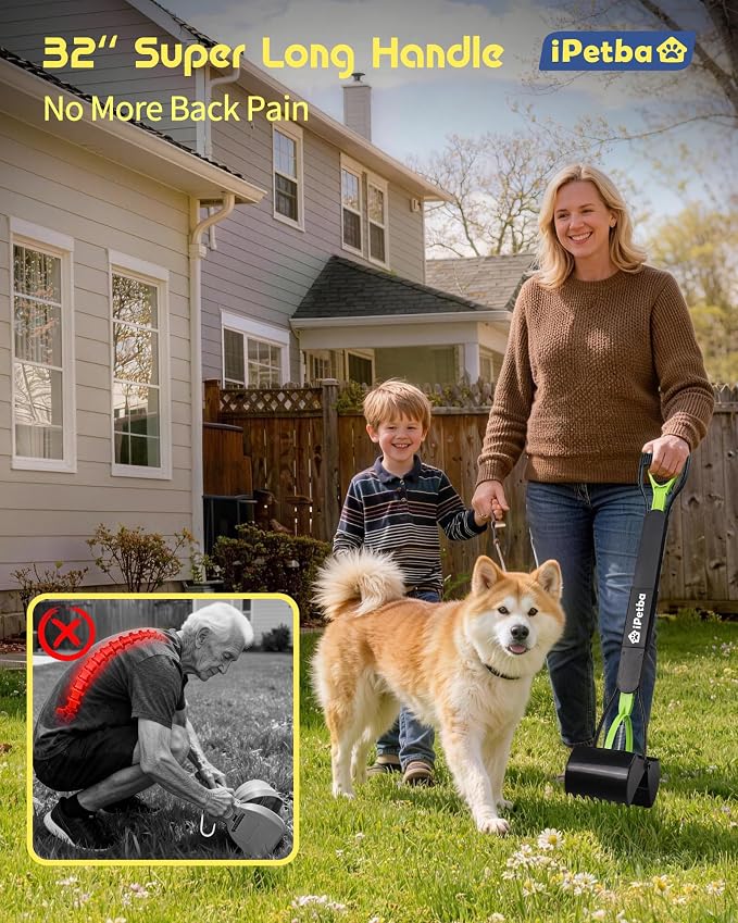 Large Dog Pooper Scooper for Yard, 32 inch Long Handle, 2-Pack
