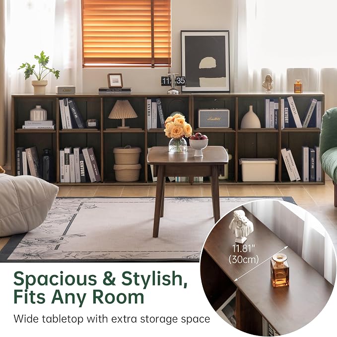 YESWOOD Modular Bookcase Storage Cubes, 100% Solid Rubberwood TV Stand Free Combination, Small Walnut Color Buffet Cabinet for Living Room Bedroom Study