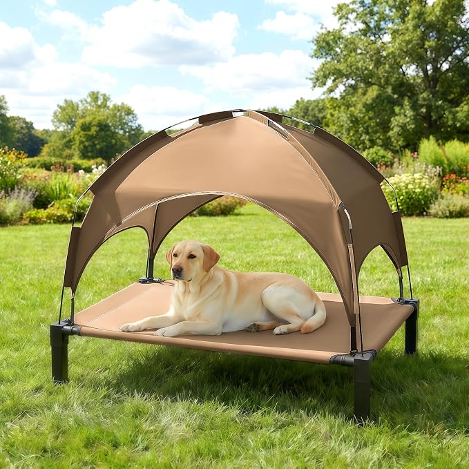 Elevated Dog Bed with Removable Canopy, Sun Protection Shade Tent Dog Cot | Portable Outdoor Dog Bed, Raised Pet Cooling Cot Bed for Dogs, 42in