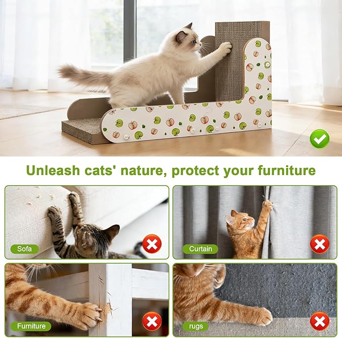 TIMHAKA Cat Scratcher, Large L-Shaped Cat Scratching Board for Indoor Cats, Double-Sided Cardboard Cat Scratcher with Ball Toy & Catnip, Vertical Cat Cat Scratcher Pad Wall Mounted, Big Size
