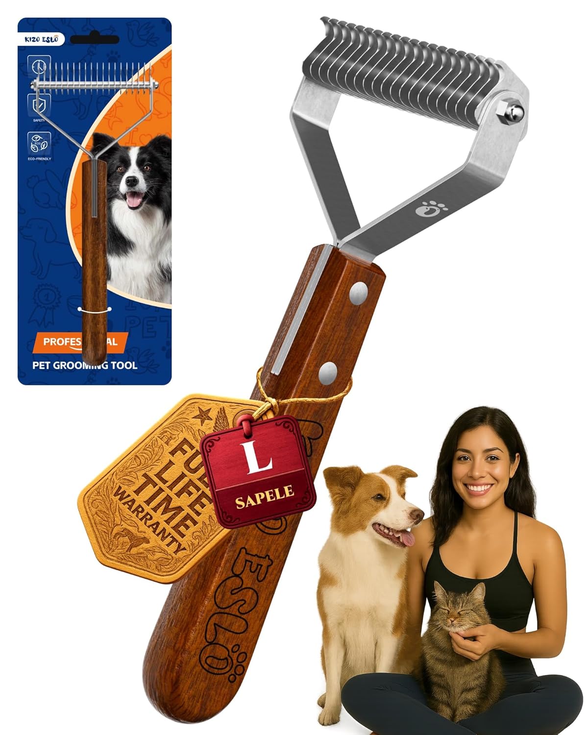 Dog Brush for Shedding 20 Blade Dematting Tool Pet Brush, Undercoat Rake for Large Medium Small Dogs and Cats, Shedding Dog Comb for Grooming, Premium Wood Handle, Efficiently Detangle and Groom Coats