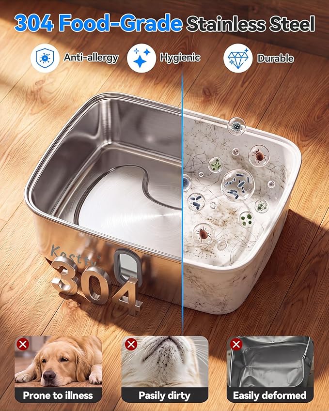 Kastty 4Gal/15L Stainless Steel Dog Water Fountain for Large Multi-Pet | Large Capacity Pet Water Fountain with Water Level LED Light, Ultra Quiet Dog Water Bowl Dispenser, Easy to Clean (FS78,Grey)
