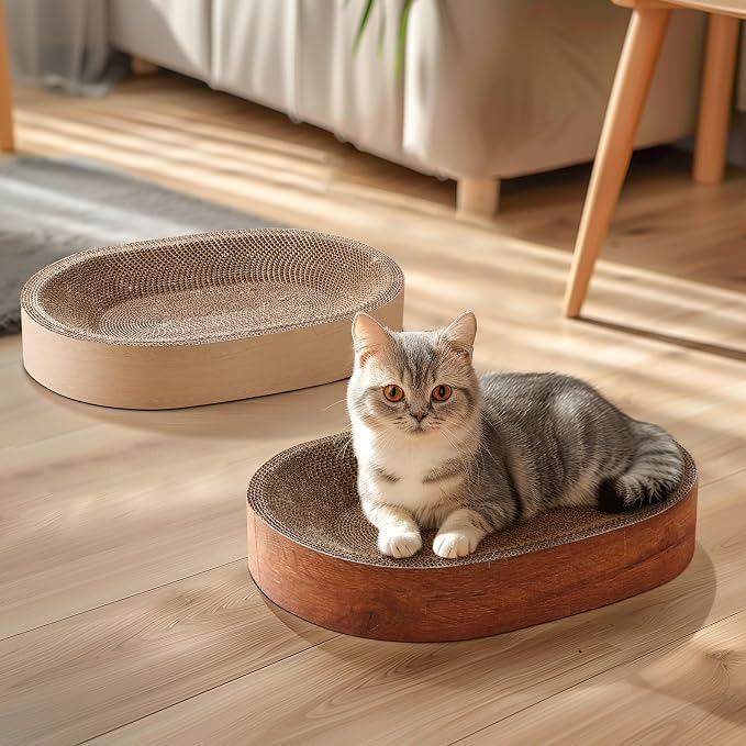 ComSaf Cat Scratcher Bed, Oval Cardboard Scratching Board for Indoor Cats | Shallow Bowl Shape,Scratch Pad Surface, Corrugated Cardboard, Furniture Protection, Cat Lounger, Claw Care