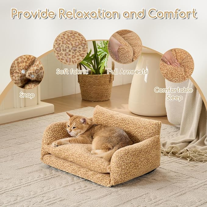 Hollypet Cat Bed Small Dog Orthopedic Couch Beds for Pets up to 13 lbs | Fluffy Multifunctional Double-Layer Warming Kitten Pet Couch Orthopedic Beds with Machine Washable Cover and Non-Slip Bottom