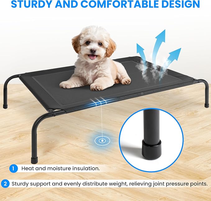 Simple Deluxe Cooling Elevated Dog Bed, Raised Portable Dog Cots Beds No-Slip Feet Durable Portable Indoor & Outdoor Pet Hammock Bed, 42x25.5x8 Inch, Black