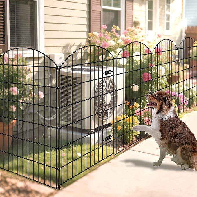FOREHOGAR Metal Garden Fence with Gate 48in (H) x 12.7ft (L), 1 Gate+ 4 Panels Dog Fence Border Fences Animal Barrier, No Dig Garden Fencing for Yard Flower Bed Lawn Patio Outdoor, ECG4805G, Black