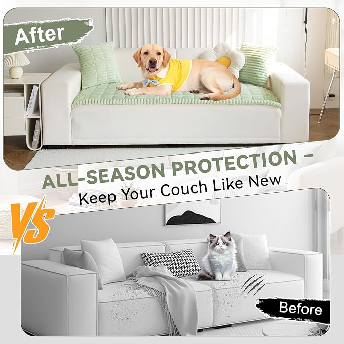 OTOB Couch Covers for 3 Cushion Sofa Pet Friendly, Plush Fuzzy Non Slip Sofa Covers Washable, Soft All Seasons Sofa Slipcovers Furniture Protector Dog Bed Mat (Matcha Green, 27.6" x 82.7")