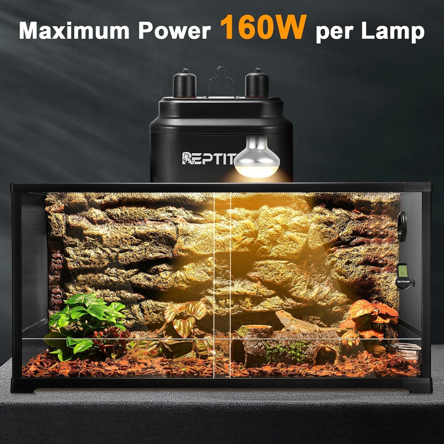 Dual Reptile Light Fixture with Switches, Reptile Heat Lamp Fixture, Reptiles Terrarium UVB Bulb Fixture for Bearded Dragon, Max 160W Each