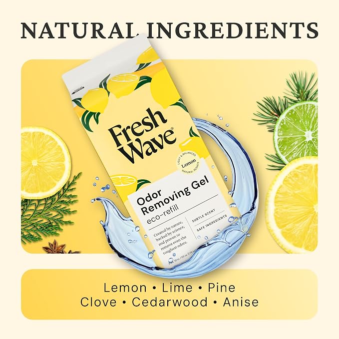 Fresh Wave Lemon Odor Removing Gel Refill, 63 oz. - Safer Odor Absorbers for Home, Natural Plant-Based Odor Eliminator, Every 15 oz. lasts 30-60 Days, For Cooking, Trash & Pets (Pack of 2)