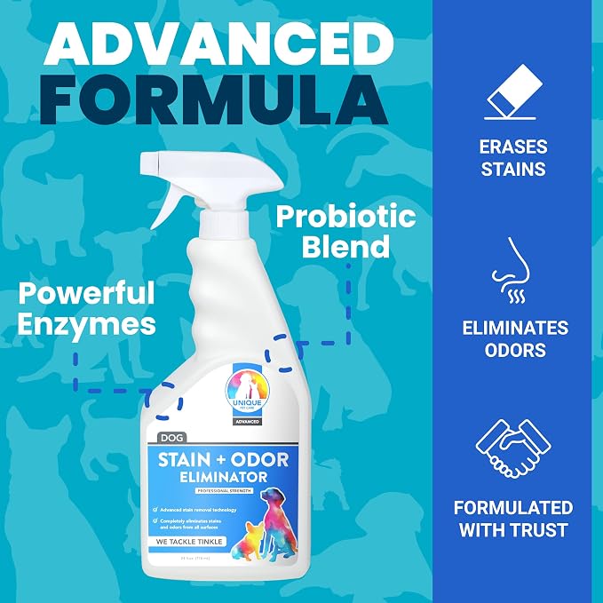 Unique Advanced Dog Odor + Stain Remover - 24 oz. Ready-to-Use Liquid Spray - Bio-Enzymatic Formula Quickly Eliminates Dog Stains and Removes Pet Odors (Pack of 2)