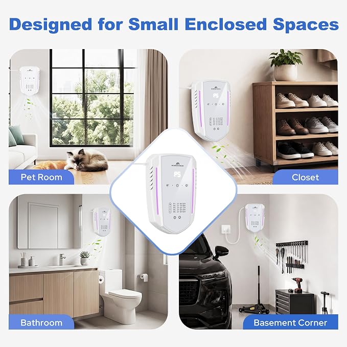 Cat Litter Deodorizer, Pet Odor Eliminator for Home, Litter Box Deodorizer Plug in for Strong Cat Urine Odor, Ozone Odor Eliminator Air Purifier with 5 Mode for Smoke, Wardrobe, Garage, Car