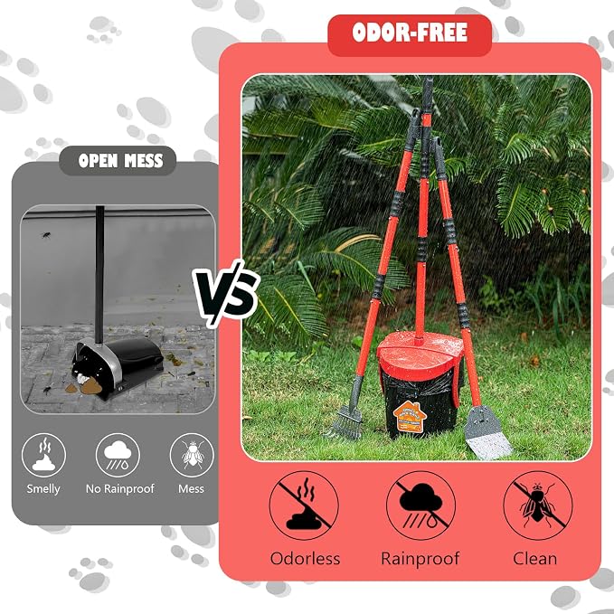 HUZSV Dog Pooper Scooper with Bag Attachment&Swivel Bin | Heavy Duty Metal Rake and Spade Set,Non-Breakable Poop Scoop for Large & Small Dogs ,100 Waste Bags for Grass, Dirt & Gravel