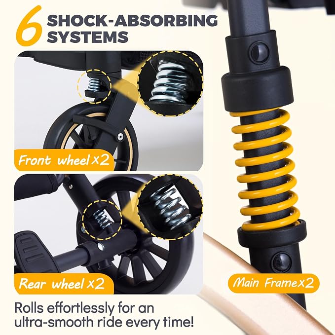 Dog Stroller for Small Dogs, Lightweight Pet Stroller for 2 Cats Dogs with 6 Shock Absorption System, Detachable Carrier Suitable for Car Seat & Hand Carry, Safe Outings, Black